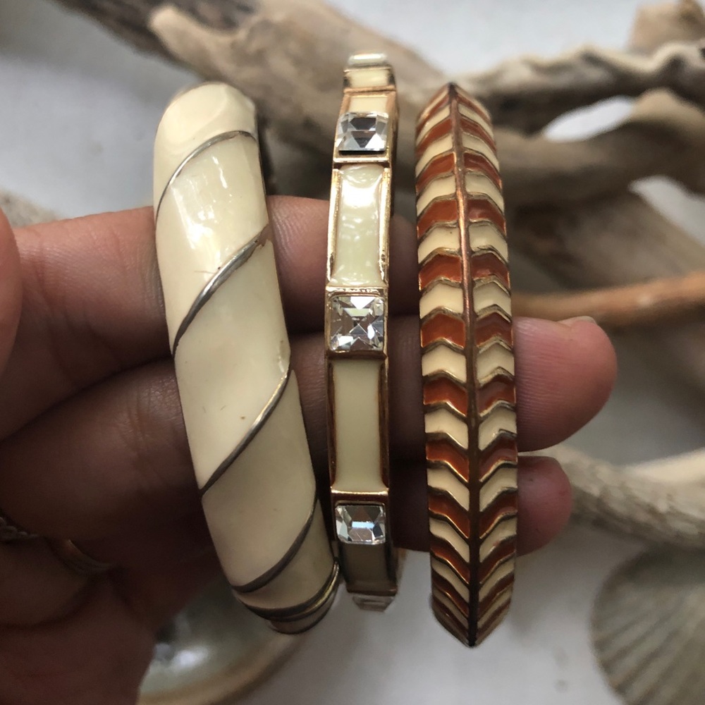 Cute Enamel Nude, Brown and Crystal Bangle Set
